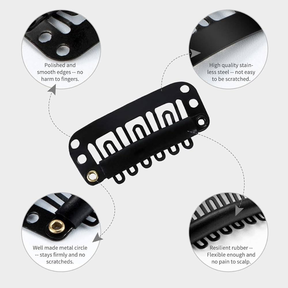 Clips for hair extensions and wigs